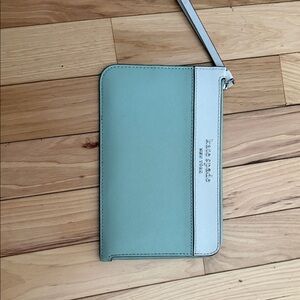 Kate Spade Aqua and White Wristlet